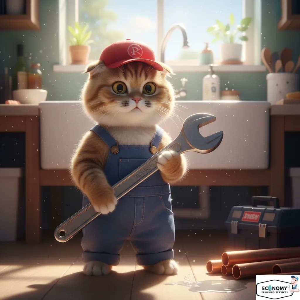 Scottish Fold cat inspecting under-sink plumbing
