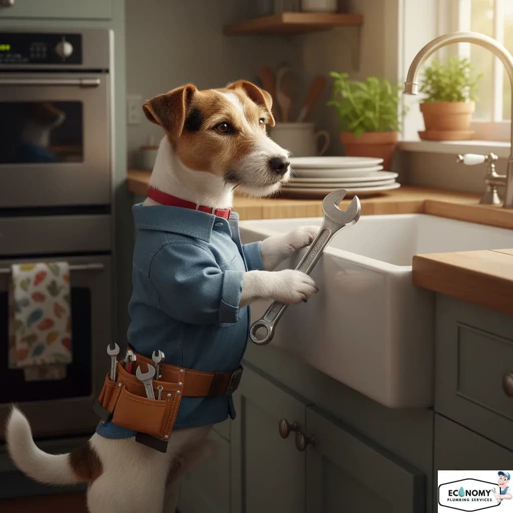 Jack Russell Terrier in miniature plumber uniform